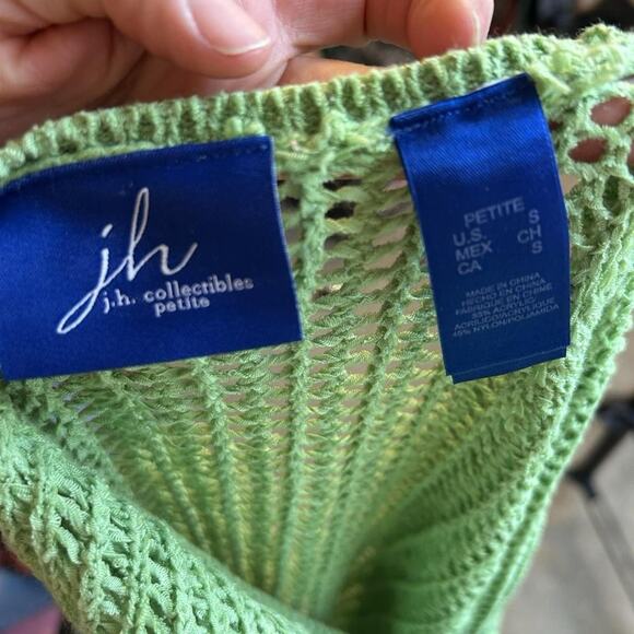 Vintage Y2K JH Lime Green Crochet Knit Cardigan Size Petite Small Cottage Boho - Picture 5 of 5